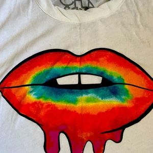 Chasor sz small fitness tank with rainbow stones “lips logo”